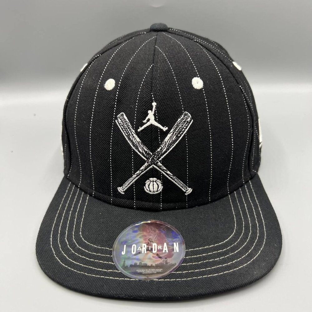 Air Jordan Hat Men Black Baron 45 Pinstripe Jumpman Snap Back‎ Cap
